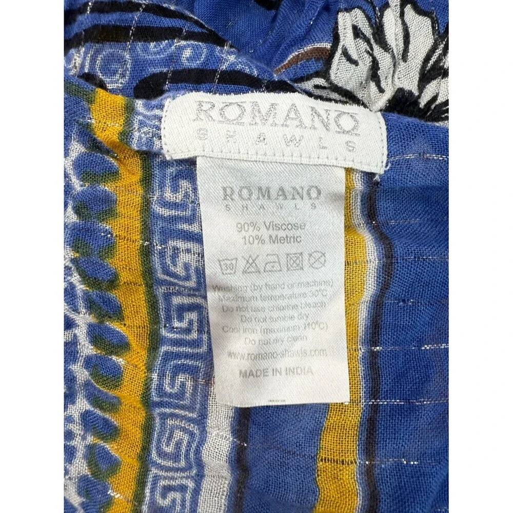 Romano shawls scarf Blue Floral Print Lightweight Women's Scarf with Tassels